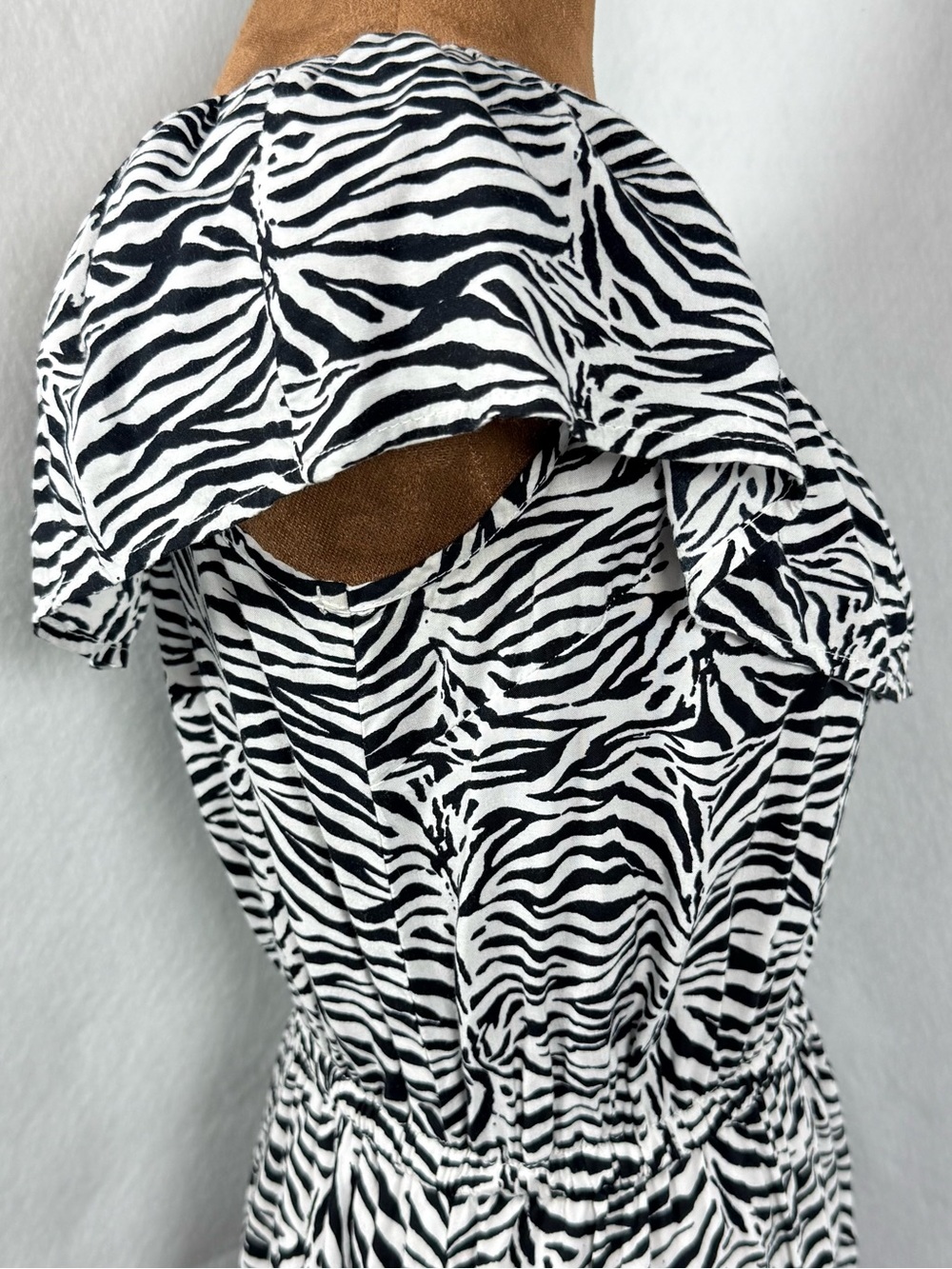 Cotton On Zebra Print One Shoulder Mini Dress Ruffle Animal Print Size L - Picture 6 of 12